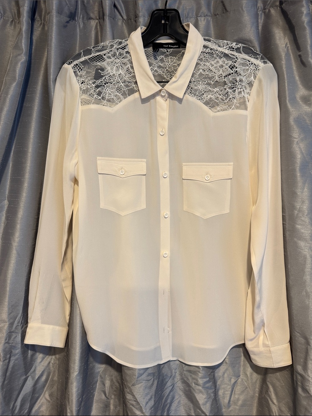 The Kooples Cream Lace-Back Silk Blouse size Medium